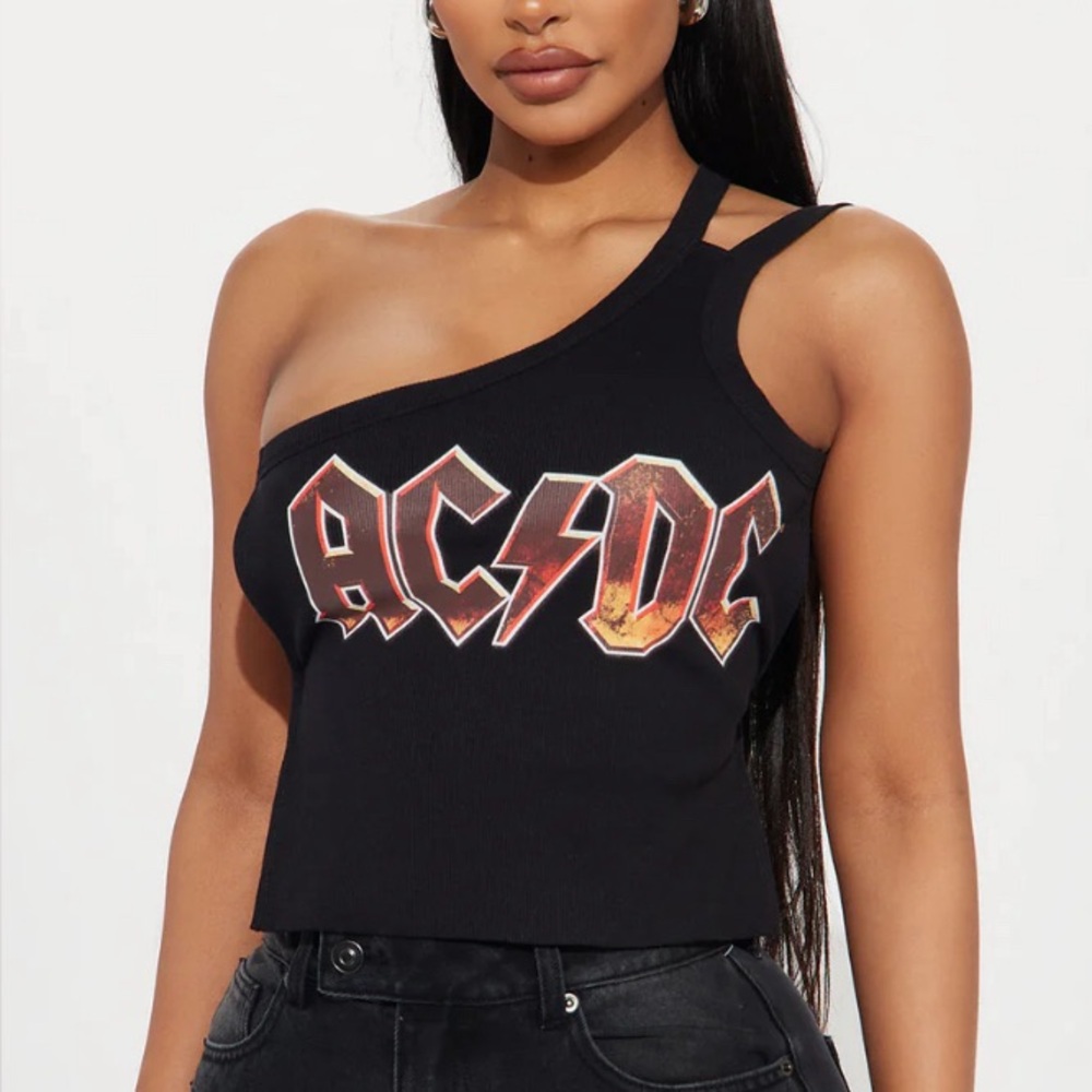 NWOT AC/DC One Shoulder Backless Crop Top